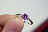0.25ct Engagement Ring Oval Cut Amethyst Minimalist Trilogy 14k White Gold Over
