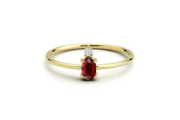 0.4ct Oval Pink Ruby Two Stone Minimalist Engagement Ring 14k Yellow Gold Finish
