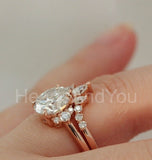 2.2ct Oval Simulated Diamond Cluster Crown Bridal Ring Set 14k Rose Gold Plated