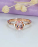 1.2ct Oval Cut Morganite Engagement Ring Diamond Leaf Accent 14k Rose Gold Over