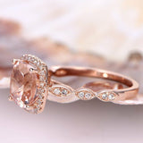 2ct Cushion Cut Peach Morganite Halo Solitaire Engagement Ring 14k RoseGold Over