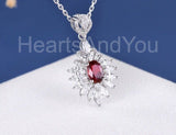 2ct Oval Simulated Ruby Floral Cluster Pendant 14k White Gold Plated NO CHAIN