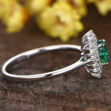 2ct Oval Cut Green Emerald Engagement Ring Dual Halo Floral 14k White Gold Over