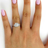 3.5ct Emerald Cut Diamond Classic Trilogy Engagement Ring 18K White Gold Finish