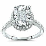4ct Oval Cut Diamond Halo Engagement Ring 14K White Gold Finish Round Accents