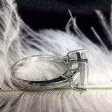 2.3ct Engagement Ring Emerald Cut Diamond Three Stone 14k White Gold Finish