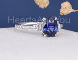 2.3ct Oval Cut Simulated Sapphire Solitaire Accents Ring 14k White Gold Plated