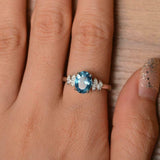 2.3ct Engagement Ring Oval Cut Blue Topaz Stylish Art Deco 14k White Gold Finish