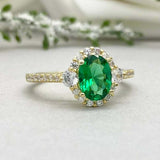 2.3ct Engagement Ring Oval Cut Emerald Diamond Accent Halo 14k Yellow Gold Over