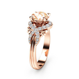 2ct Round Cut Peach Morganite Engagement Ring 14k Rose Gold Finish Halo Antique