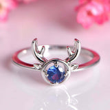 0.3ct Round Cut Blue Sapphire Engagement Ring Deer Antler 14k White Gold Finish