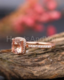 1ct Cushion Cut Simulated Morganite Halo Engagement Ring 14k Rose Gold Plated