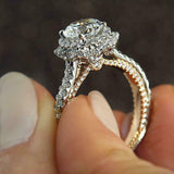 5Ct Round Cut Diamond Gatsby Vintage Solitaire Halo Ring 14K Dual Gold Finish