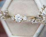 Trillion Accents Trilogy Engagement Ring 1.6ct Round Diamond 14k YellowGold Over