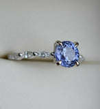 1ct Engagement Ring Round Cut Blue Tanzanite Diamond Accent 14k WhiteGold Finish