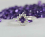 2.2ct Engagement Ring Round Cut Purple Amethyst Floral Halo 14k WhiteGold Finish