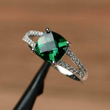 2.2ct Engagement Ring Cushion Cut Green Emerald Split Shank 14k WhiteGold Finish