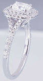 Double Halo Engagement Ring 2ct Cushion Cut VVS1D Diamond 14k White Gold Finish