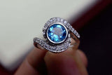 2.25ct Engagement Ring Round Cut Blue Topaz Swirl Twist 14k White Gold Finish