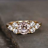 2ct Round Cut Morganite Petite Round Accents Solitaire Ring 14k Yellow Gold Over