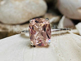 2.3ct Cushion Cut Simulated Peach Morganite Solitaire Ring 14k White Gold Plated