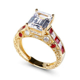 3Ct Emerald Cut Diamond Ruby Accent Vintage Engagement Ring 14K Yellow Gold Over