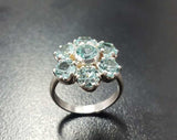 2.8ct Engagement Ring Round Blue Aquamarine Cluster Floral 14k White Gold Finish
