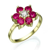 2.3ct Engagement Ring Round Pink Ruby Halo Diamond Floral 14k Yellow Gold Finish