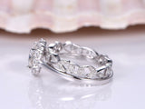 Floral Bridal Set Engagement Ring 1.9ct Round Cut Diamond 18k White Gold Finish