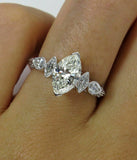 4.5ct Marquise Cut Diamond Milgrain Art Deco Engagement Ring 14K White Gold Over