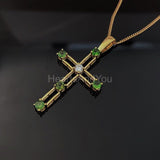 0.6ct Round Cut Simulated Green Peridot Holy Cross Pendant 14k YellowGold Plated