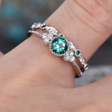 1.2ct Round Cut Green Emerald Bridal Set Engagement Ring 14k White Gold Finish
