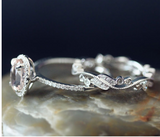 2ct Oval Cut Peach Morganite Engagement Ring 14k White Gold Over Halo Bridal Set