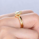 2.2ct Engagement Ring Pear Cut Blue Aquamarine Bridal Set 14k Yellow Gold Finish