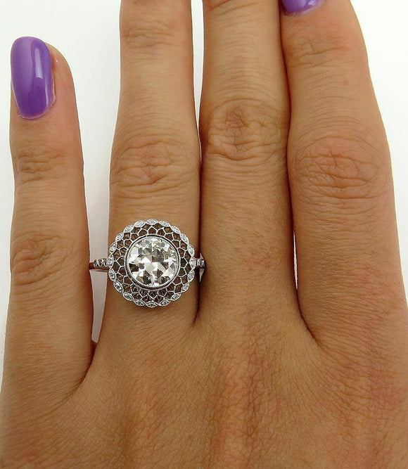 6Ct Round Cut Diamond Milgrain Floral Vintage Cocktail Ring 14K White Gold Over