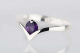 0.5ct Round Cut Amethyst Engagement Ring Solitaire Curved 14k White Gold Finish
