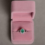 2.3ct Oval Cut Green Emerald Diamond Halo Split Shank Ring 14k White Gold Finish