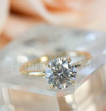 2.2ct Round Cut Moissanite Hidden Halo Engagement Ring 14k Yellow Gold Plated