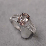 2.4ct Engagement Ring Oval Cut Peach Morganite Split Shank 14k White Gold Finish