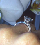 3Ct Asscher Cut Diamond Solitaire Ring 14K White Gold Finish with Round Accents