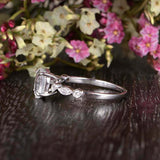 Solitaire with Accent Engagement Ring 1.5ct Oval Cut Diamond 14k White Gold Over
