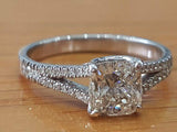 3Ct Cushion Cut Diamond Split Band Solitaire Engagement Ring 14K White Gold Over