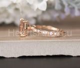 1.2ct Emerald Cut Simulated Peach Morganite Milgrain Ring 14k Rose Gold Plated