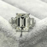 3.5Ct Emerald Cut Diamond Trapezoid Accent Engagement Ring 14K White Gold Finish