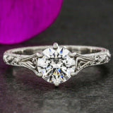 1ct Round Cut Diamond Vintage Solitaire Engagement Ring 14k White Gold Finish