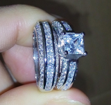 4ct Princess Cut VVS1D Diamond Engagement Ring 14k White Gold Finish Bridal Set