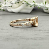 1ct Oval Cut Peach Morganite Solitaire with Accent Ring 14k Yellow Gold Finish