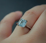 1.3ct Emerald Cut Blue Aquamarine Solitaire Engagement Ring 14k WhiteGold Finish