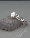 1Ct Round Cut Diamond Ruby Split Band Engagement Ring 14K White Gold Finish