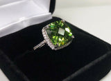 2.3ct Engagement Ring Cushion Cut Green Peridot Diamond Halo 14k White Gold Over
